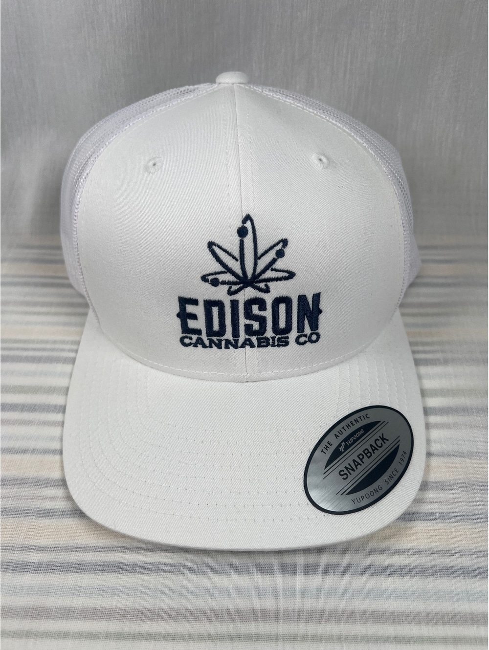 Edison Cannabis Co White Snapback Mesh Back Baseball Hat